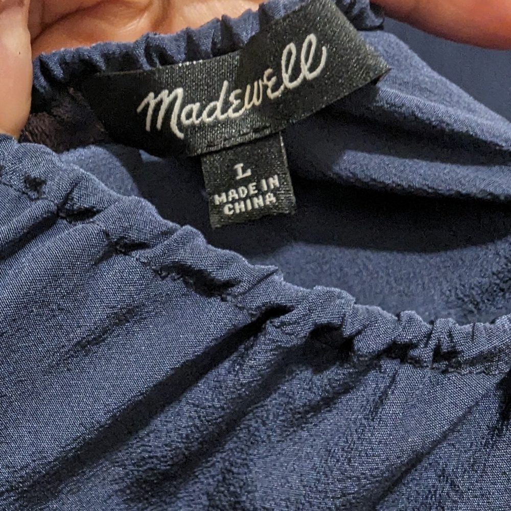 Madewell Silk Lookout Bow-Back Cutout Top Navy Blue Sleeveless Round Neck- L - Picture 8 of 12